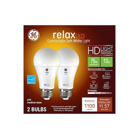 Current GE Relax HD A19 E26 (Medium) LED Bulb Soft White 75 Watt Equivalence 2 pk 93127613